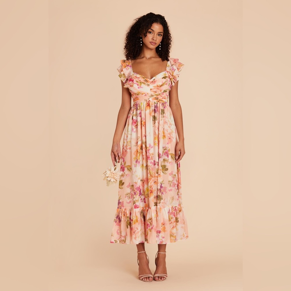 Birdy Grey Michelle Chiffon Dress - Coral Sunset Peonies